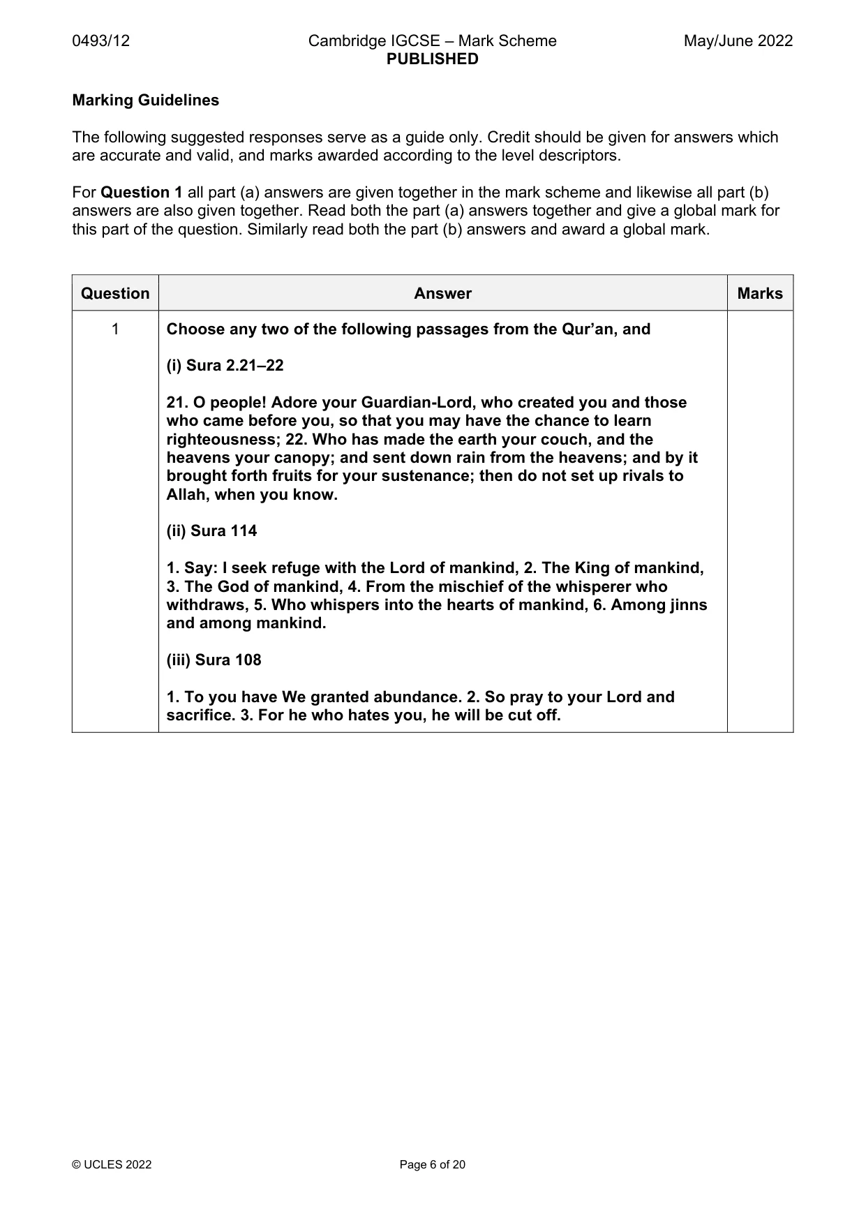 Mark scheme, page 6 of 20