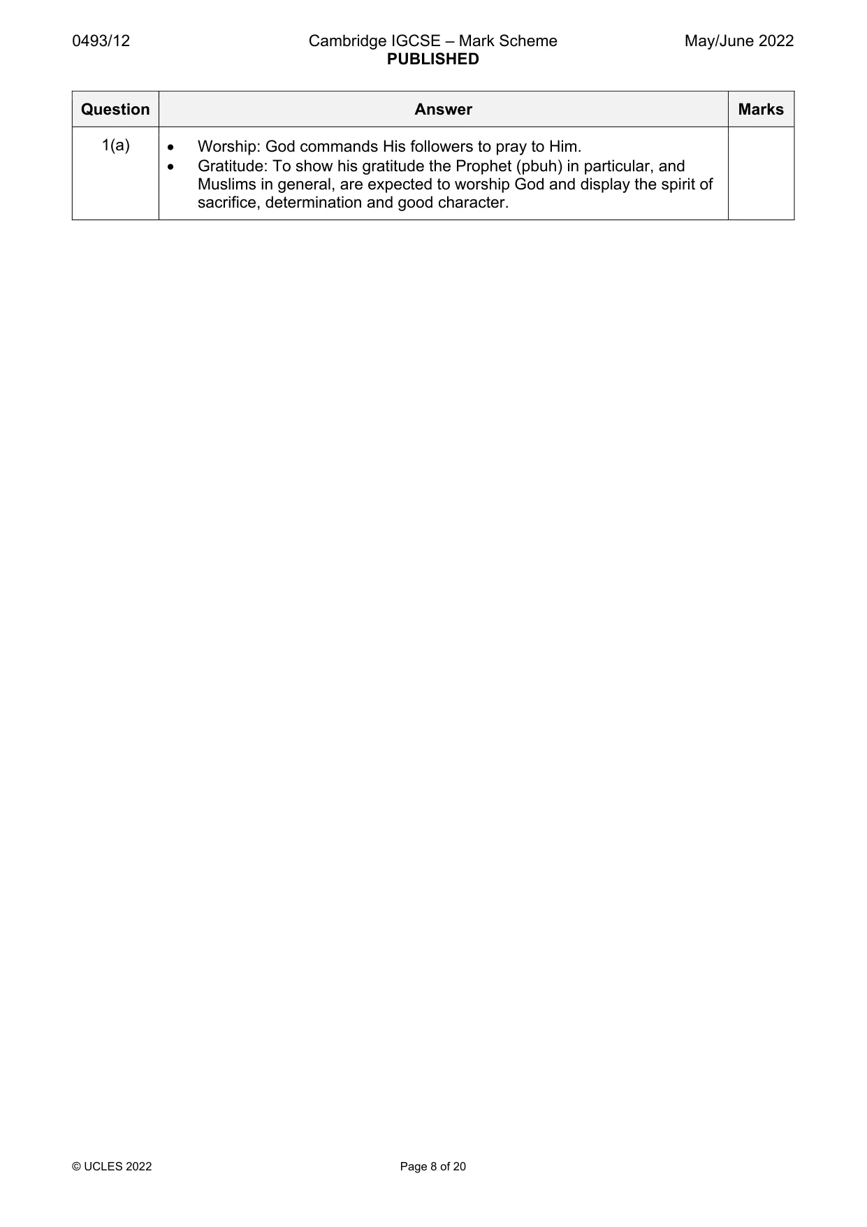 Mark scheme, page 8 of 20