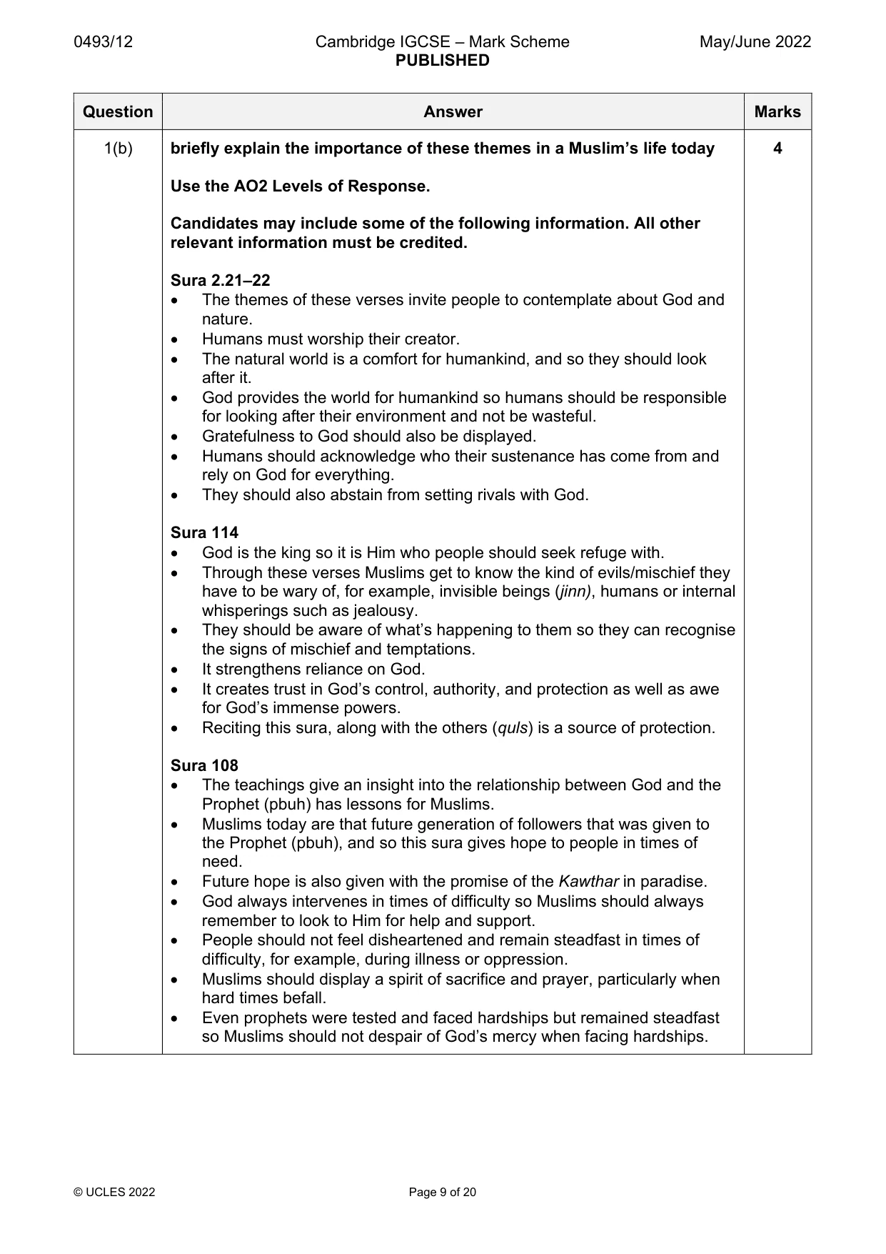 Mark scheme, page 9 of 20