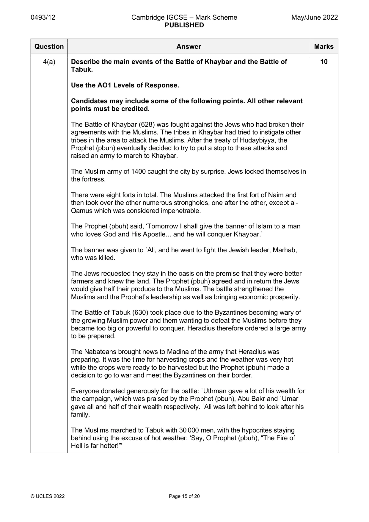 Mark scheme, page 15 of 20