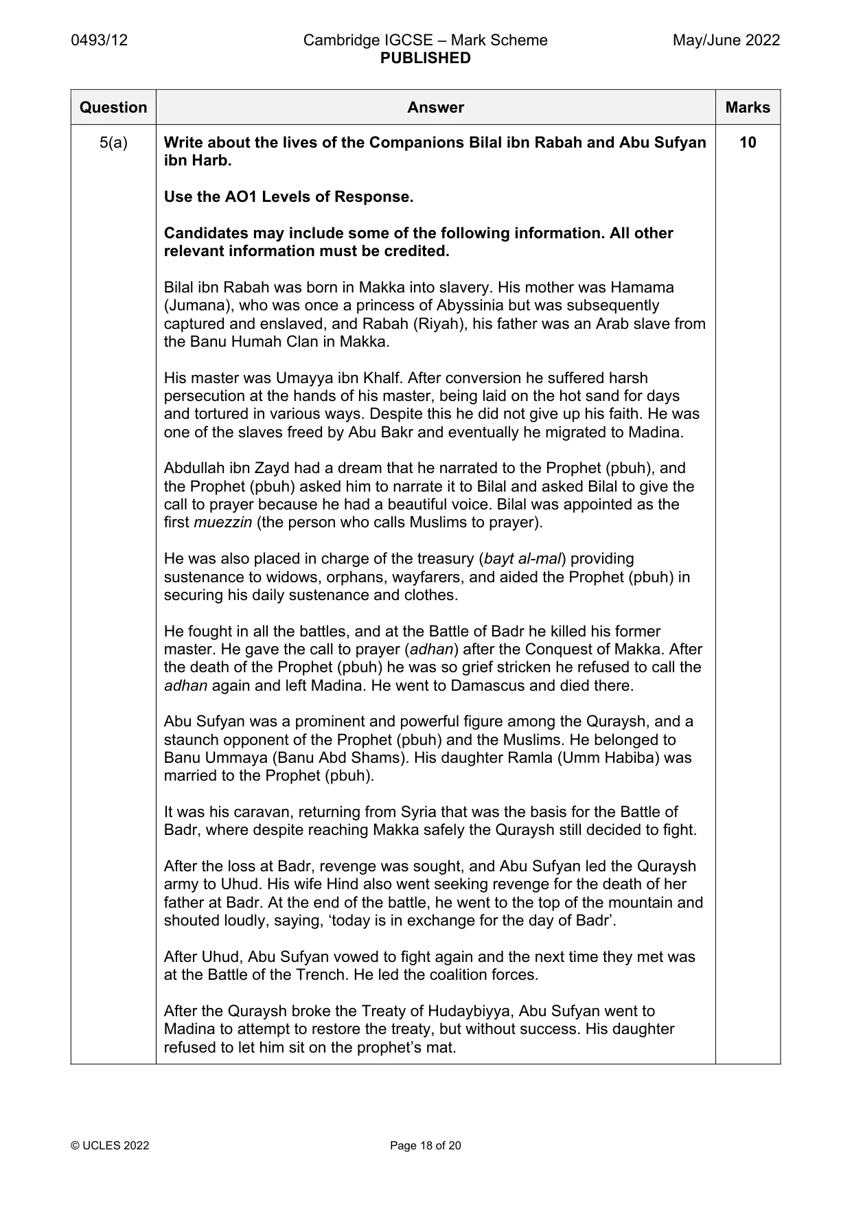 Mark scheme, page 18 of 20