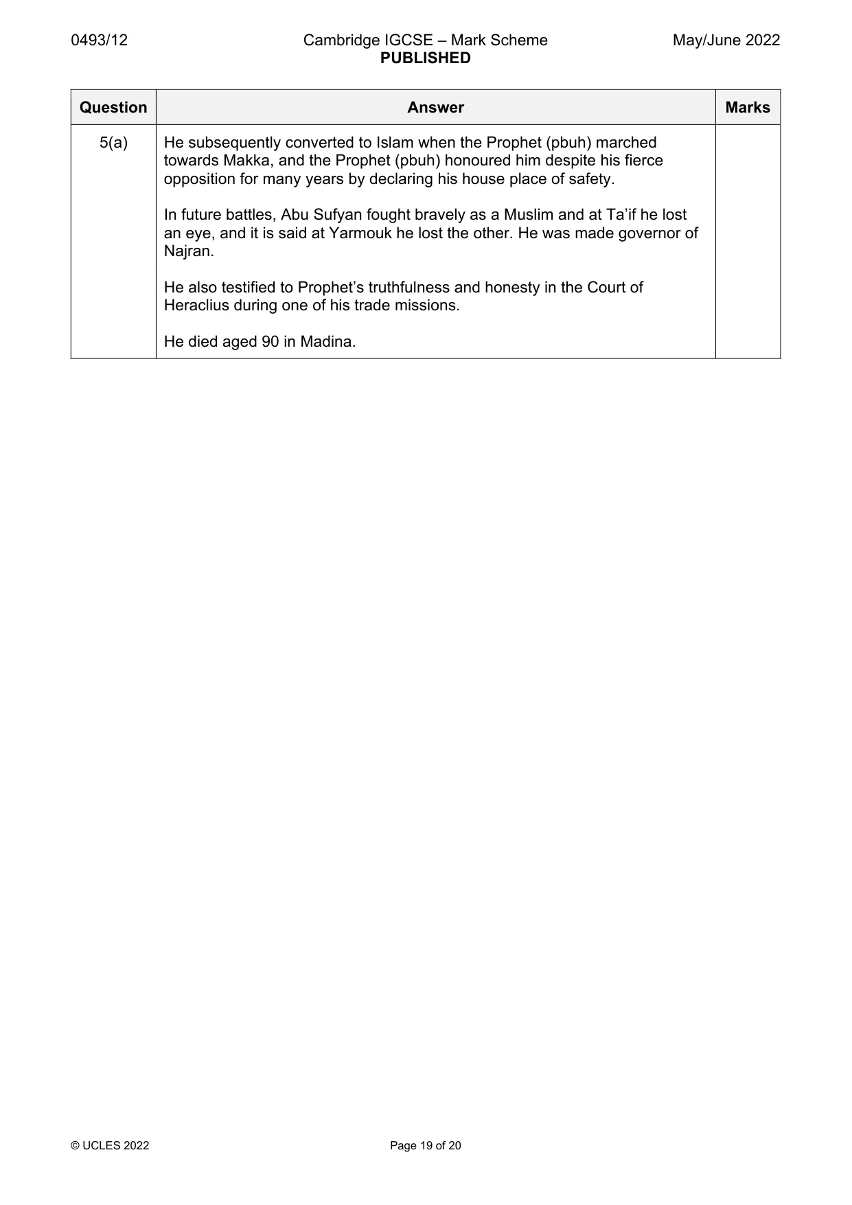 Mark scheme, page 19 of 20