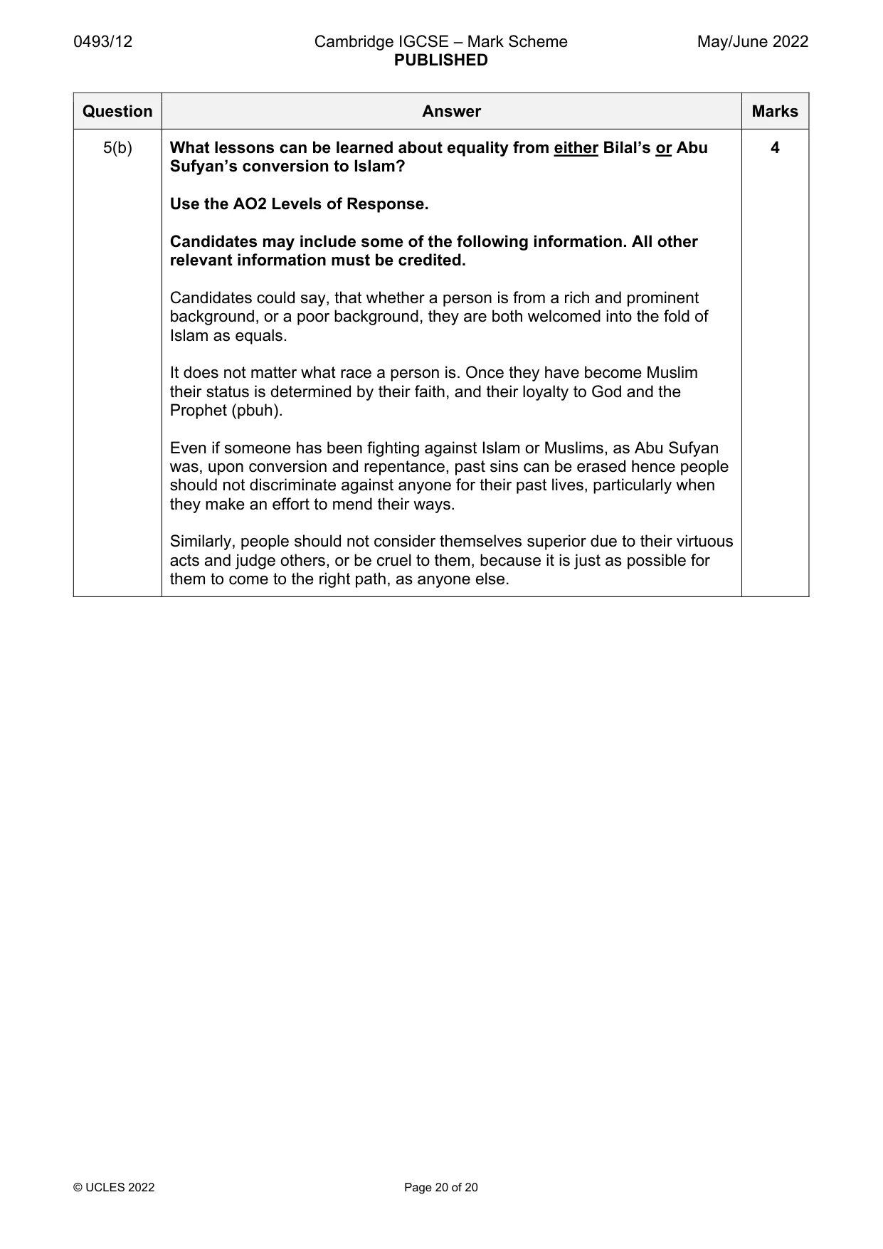 Mark scheme, page 20 of 20