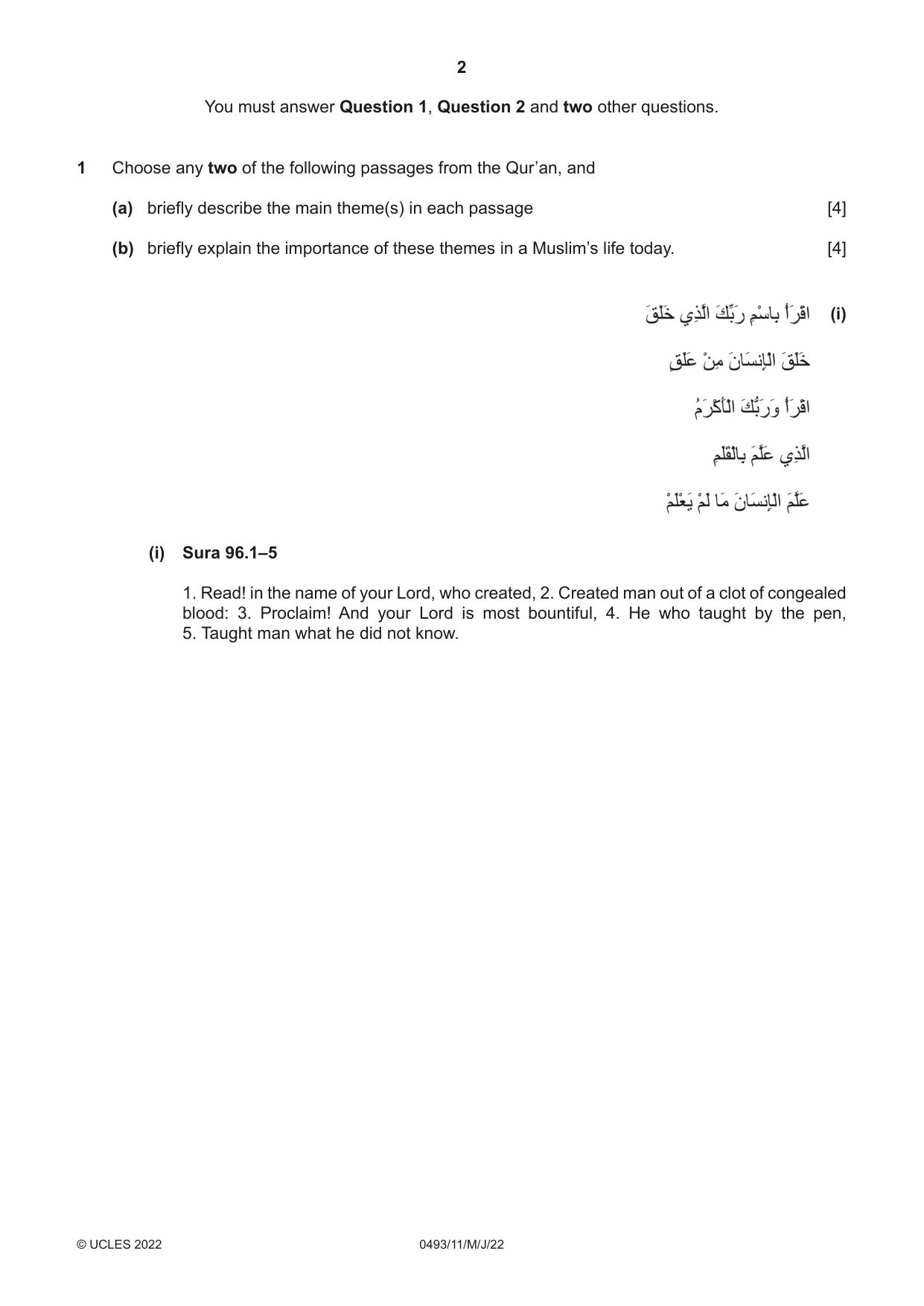 Cambridge IGCSE Islamiyat 0493 2022 May/June Paper 1 · Variant 1 question paper, page 2 of 20
