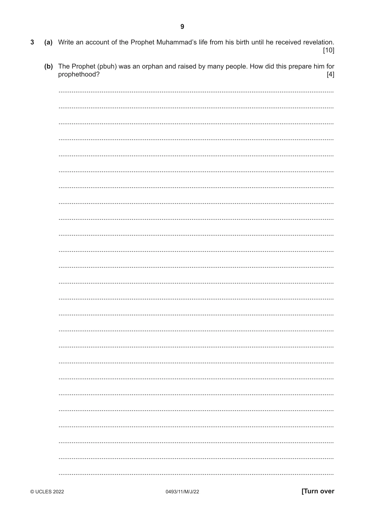 Cambridge IGCSE Islamiyat 0493 2022 May/June Paper 1 · Variant 1 question paper, page 9 of 20