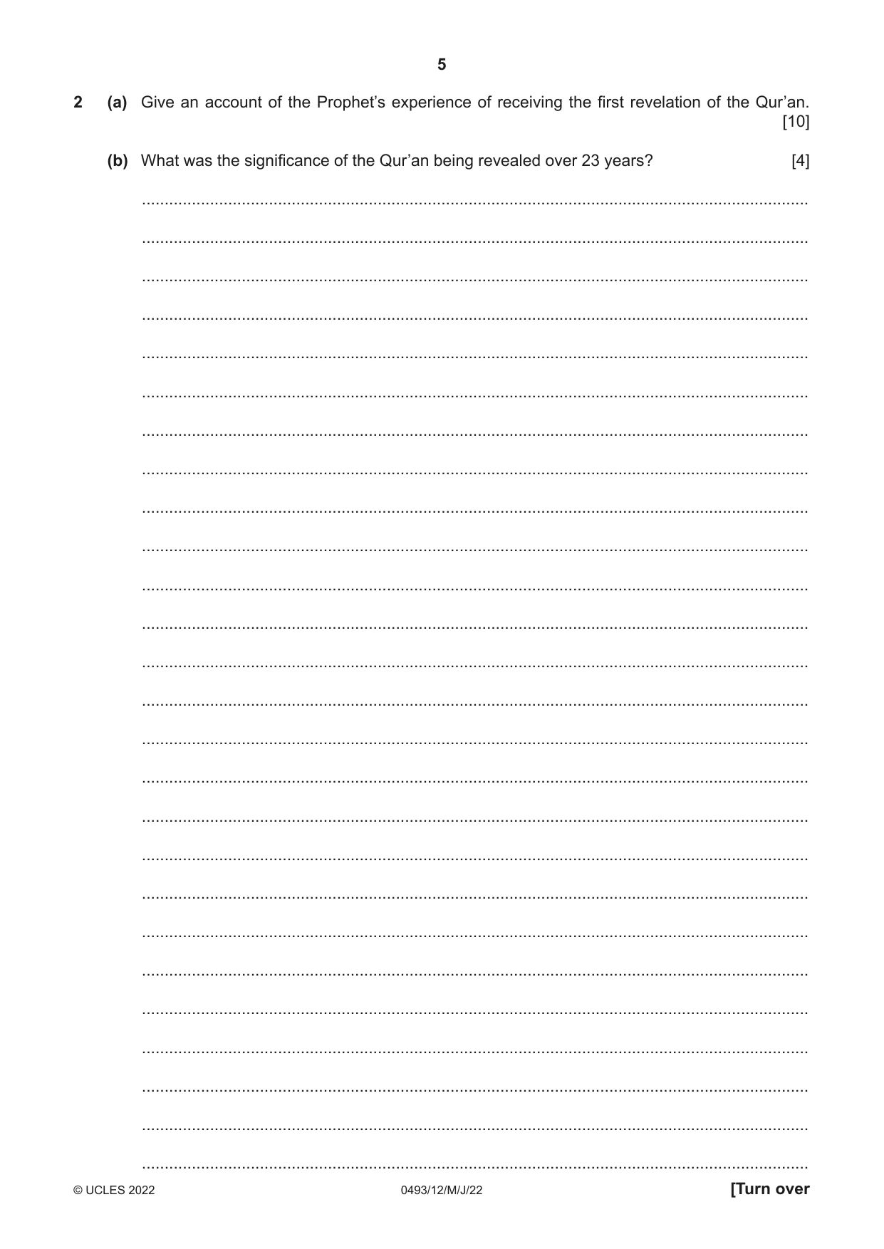 Cambridge IGCSE Islamiyat 0493 2022 May/June Paper 1 · Variant 2 question paper, page 5 of 16