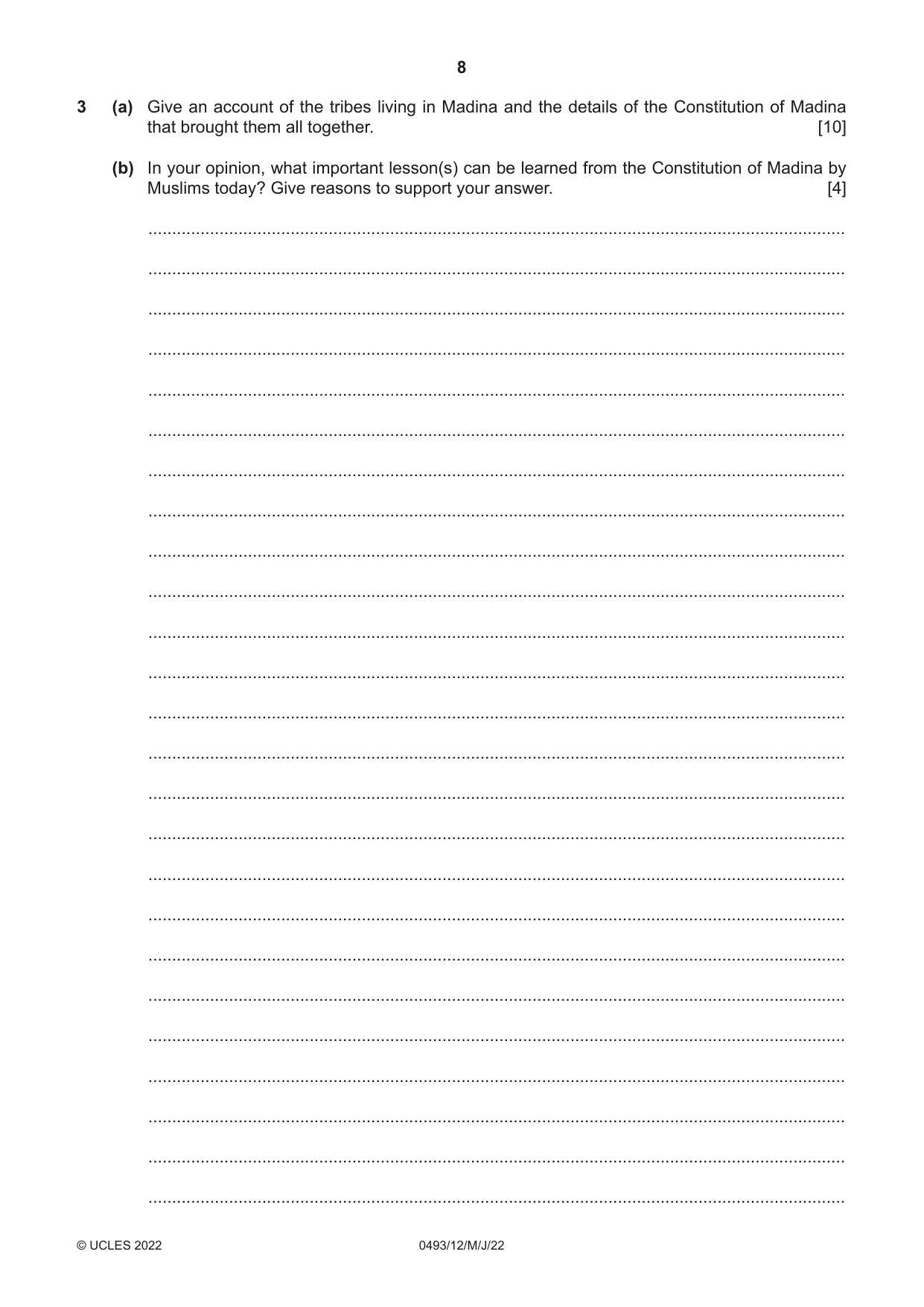 Cambridge IGCSE Islamiyat 0493 2022 May/June Paper 1 · Variant 2 question paper, page 8 of 16