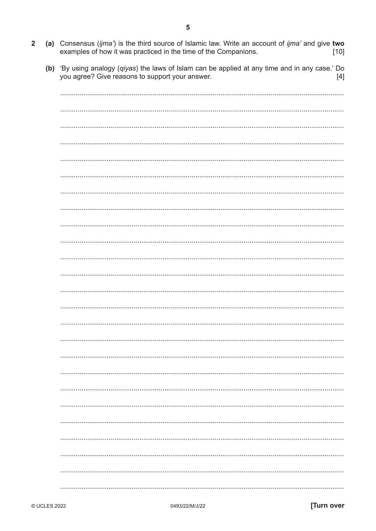 Cambridge IGCSE Islamiyat 0493 2022 May/June Paper 2 · Variant 2 question paper, page 5 of 16