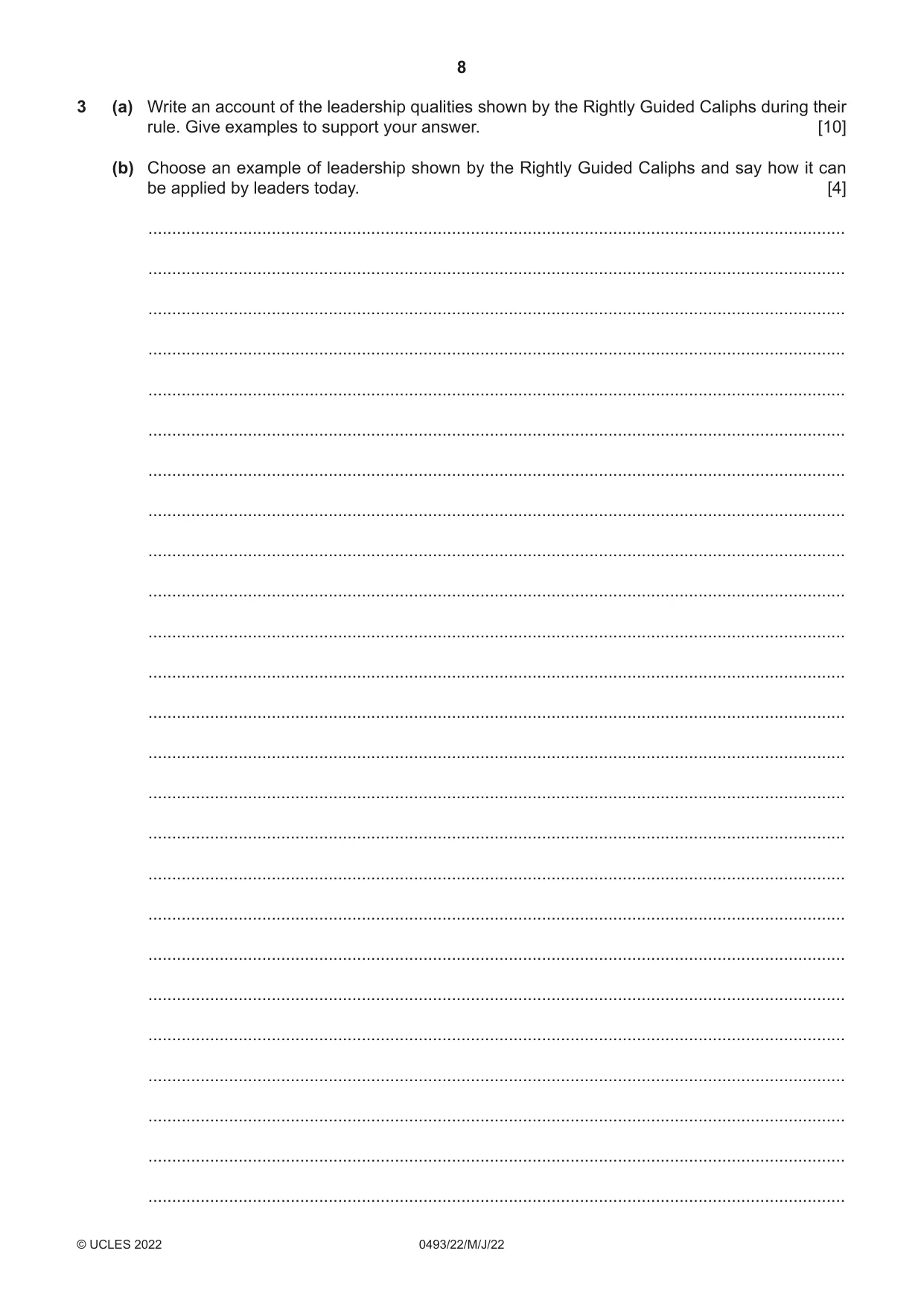 Cambridge IGCSE Islamiyat 0493 2022 May/June Paper 2 · Variant 2 question paper, page 8 of 16