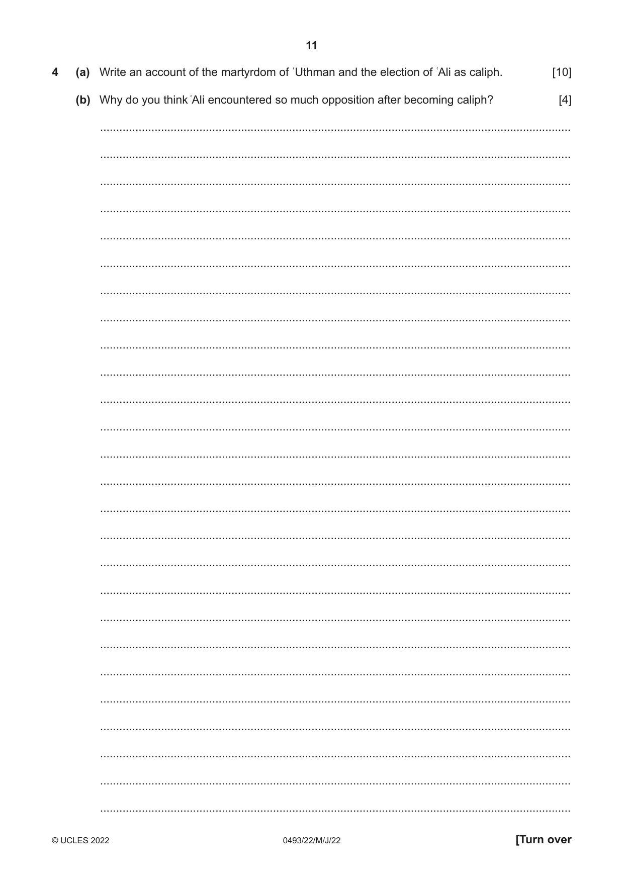 Cambridge IGCSE Islamiyat 0493 2022 May/June Paper 2 · Variant 2 question paper, page 11 of 16