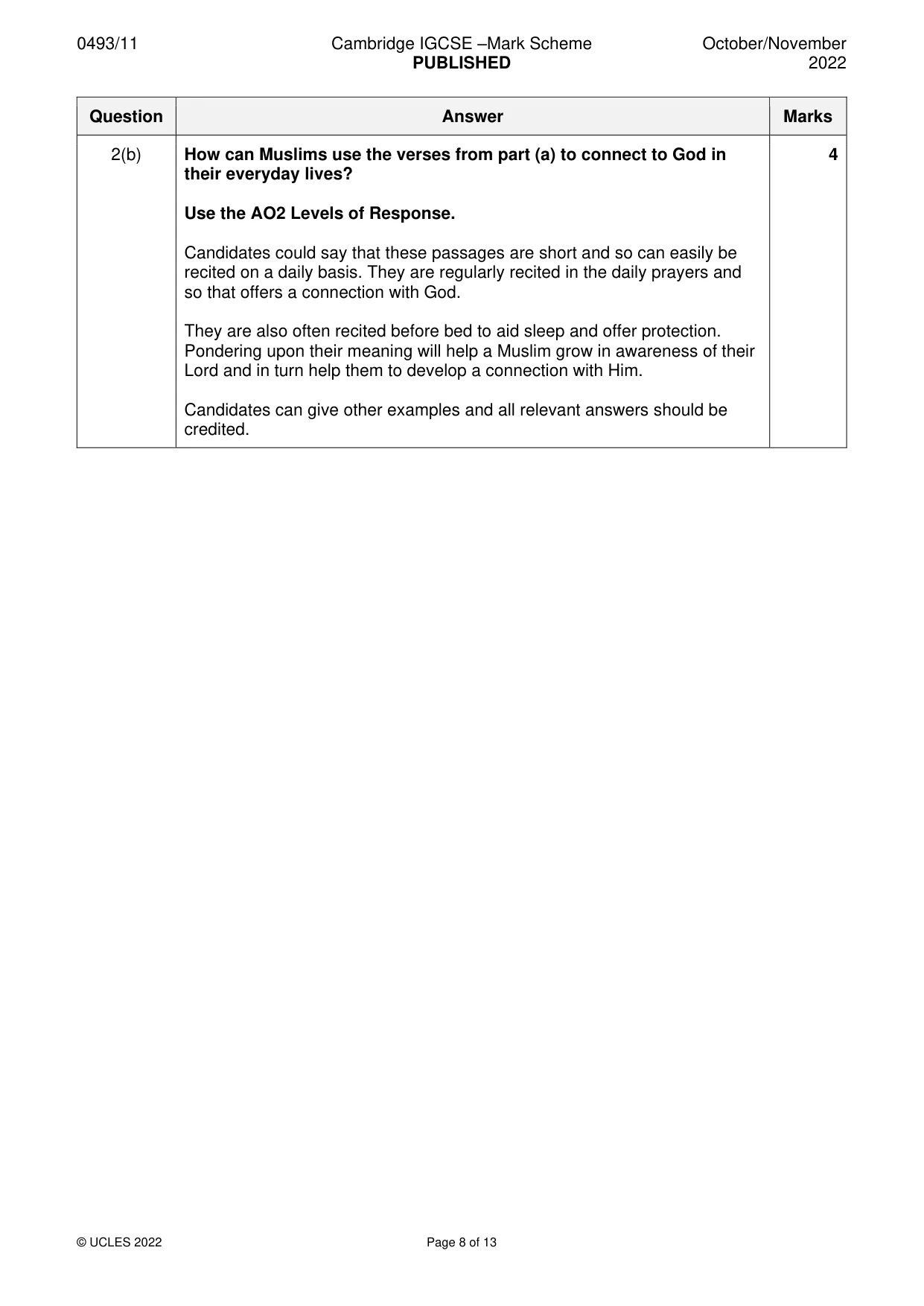 Mark scheme, page 8 of 13