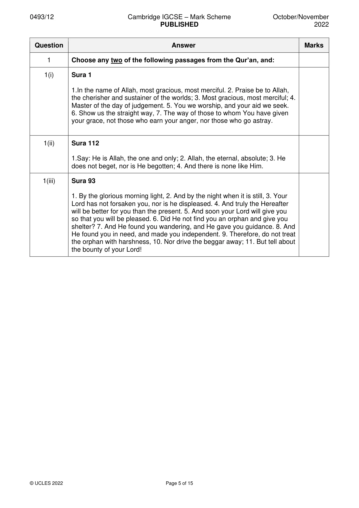 Mark scheme, page 5 of 15