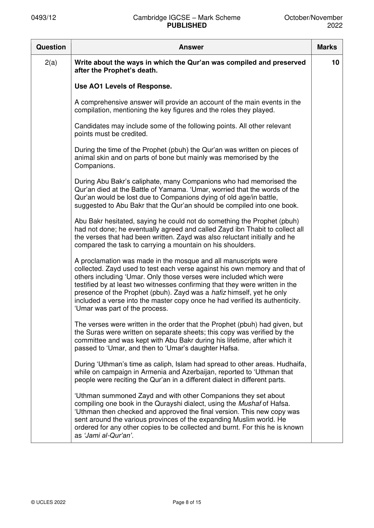 Mark scheme, page 8 of 15