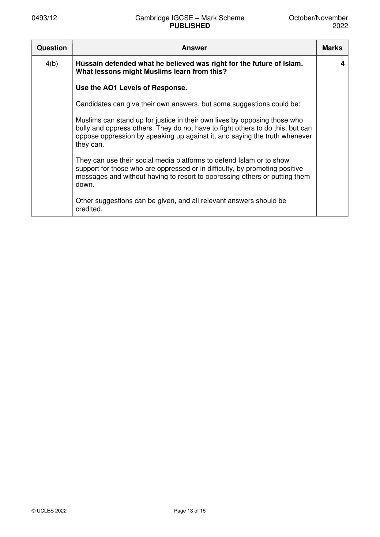 Mark scheme, page 13 of 15