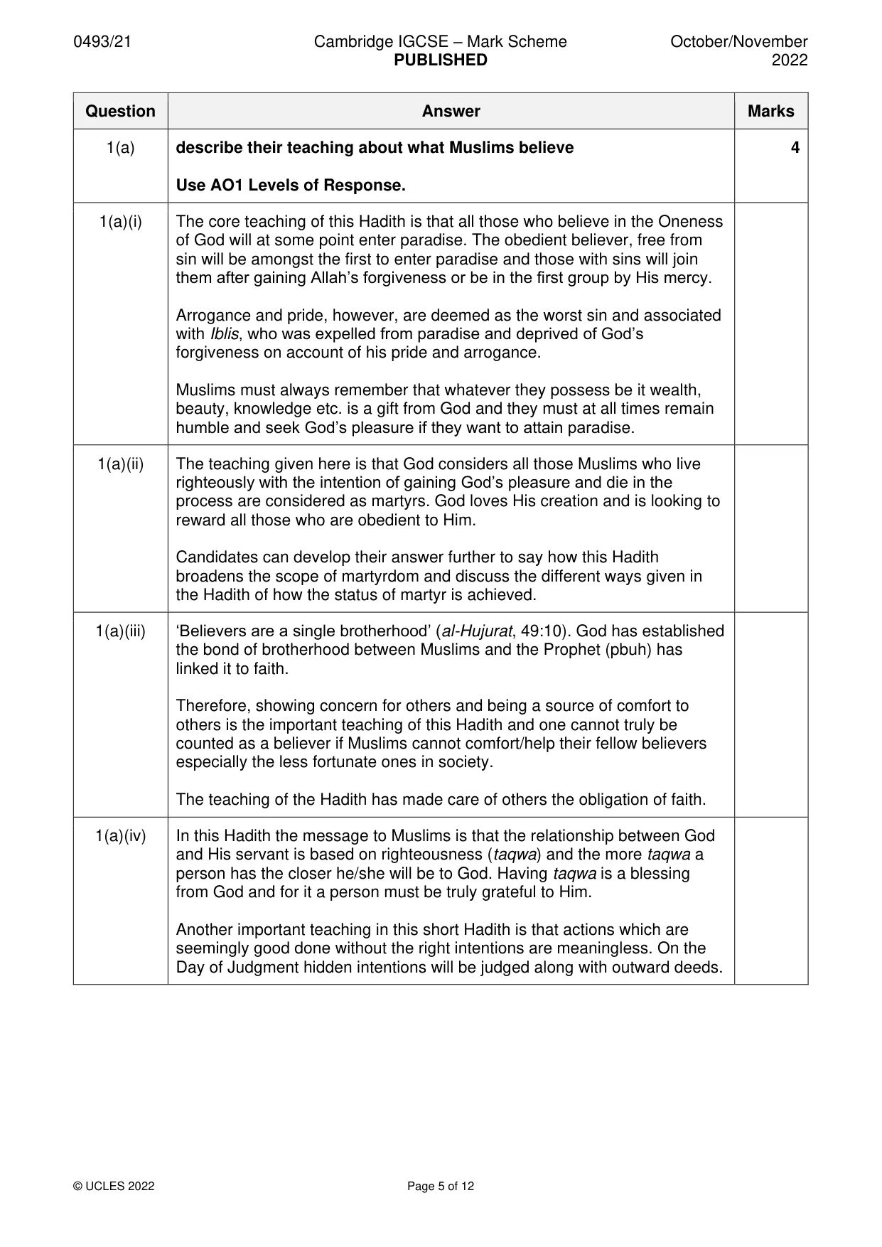 Mark scheme, page 5 of 12