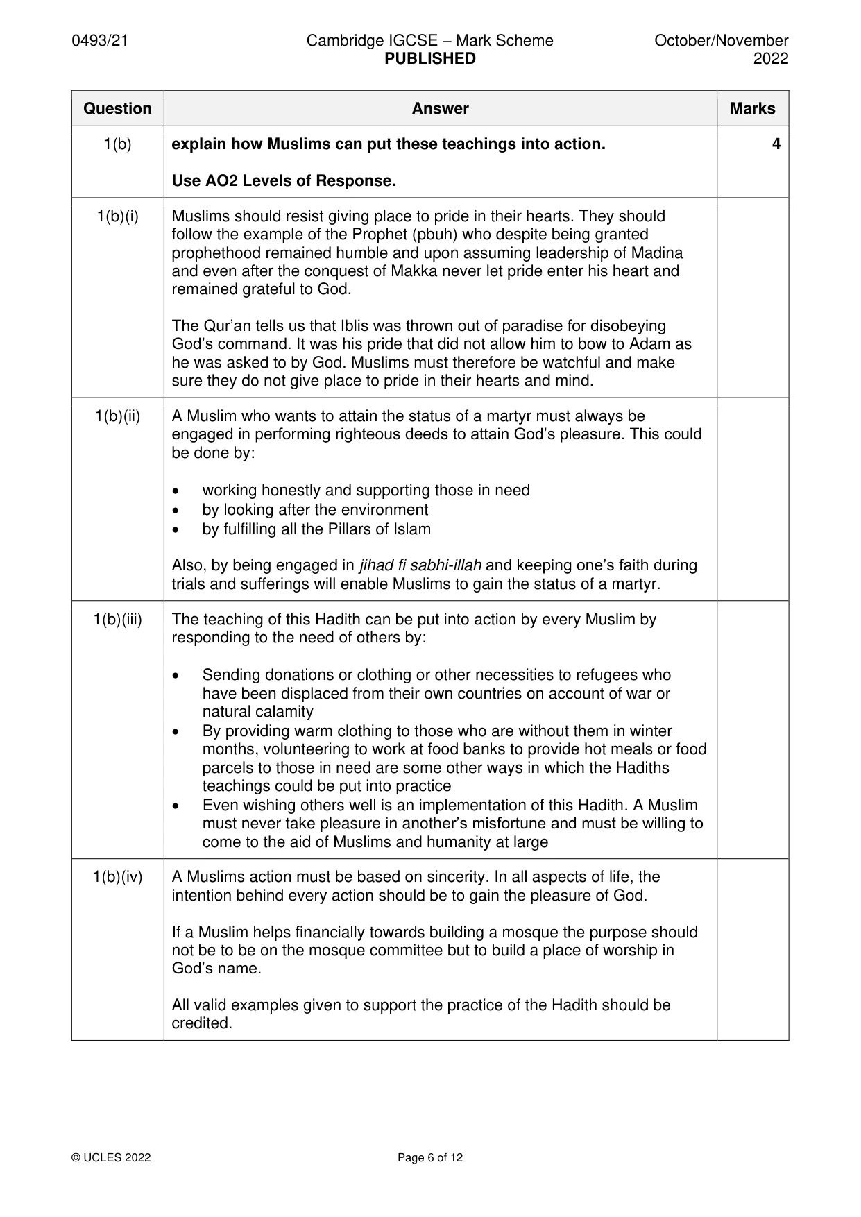 Mark scheme, page 6 of 12