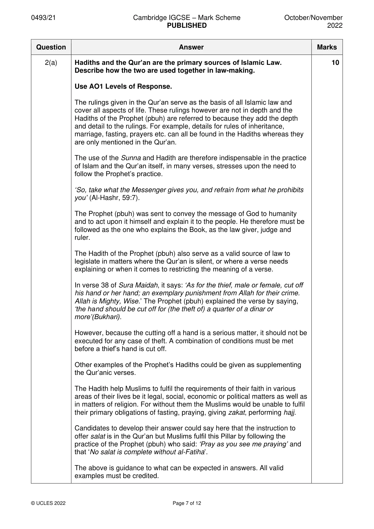 Mark scheme, page 7 of 12