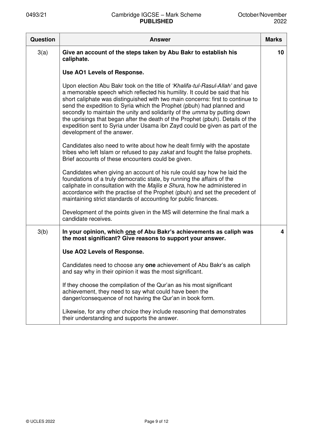 Mark scheme, page 9 of 12