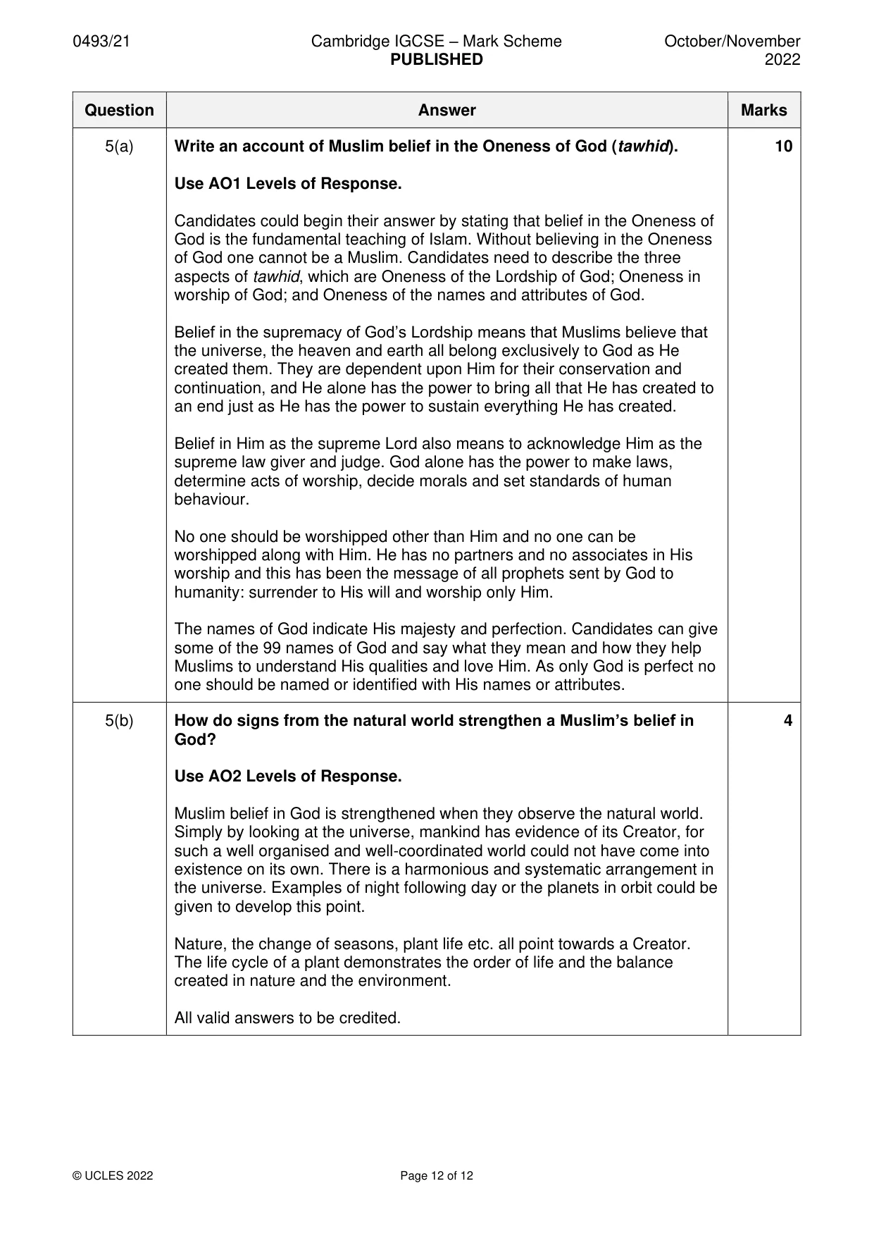 Mark scheme, page 12 of 12