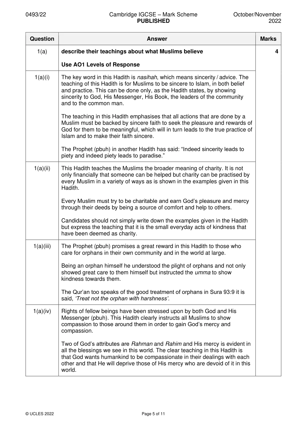 Mark scheme, page 5 of 11