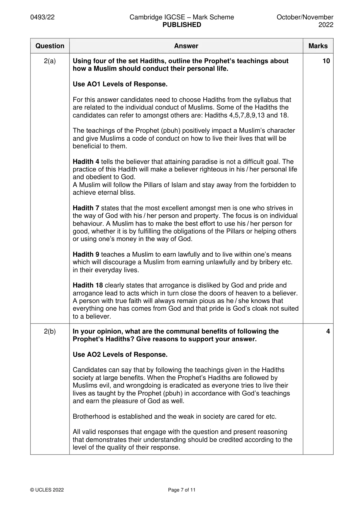 Mark scheme, page 7 of 11