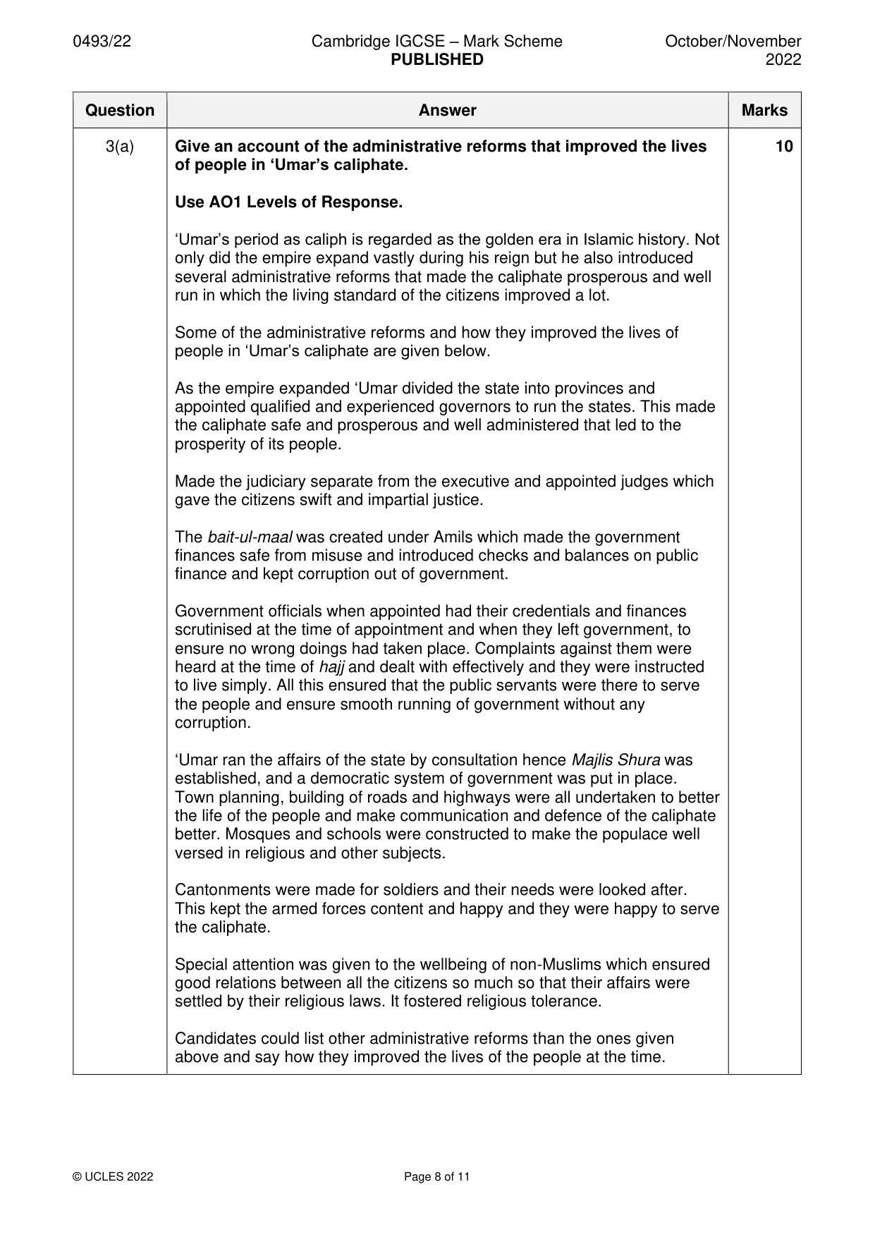 Mark scheme, page 8 of 11
