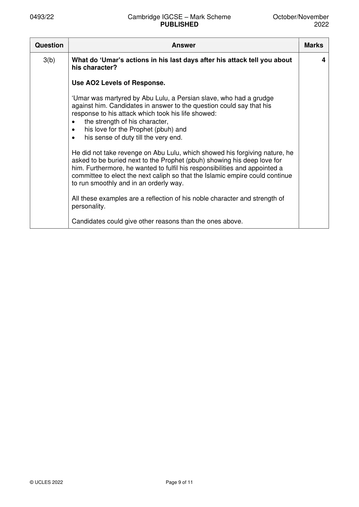 Mark scheme, page 9 of 11
