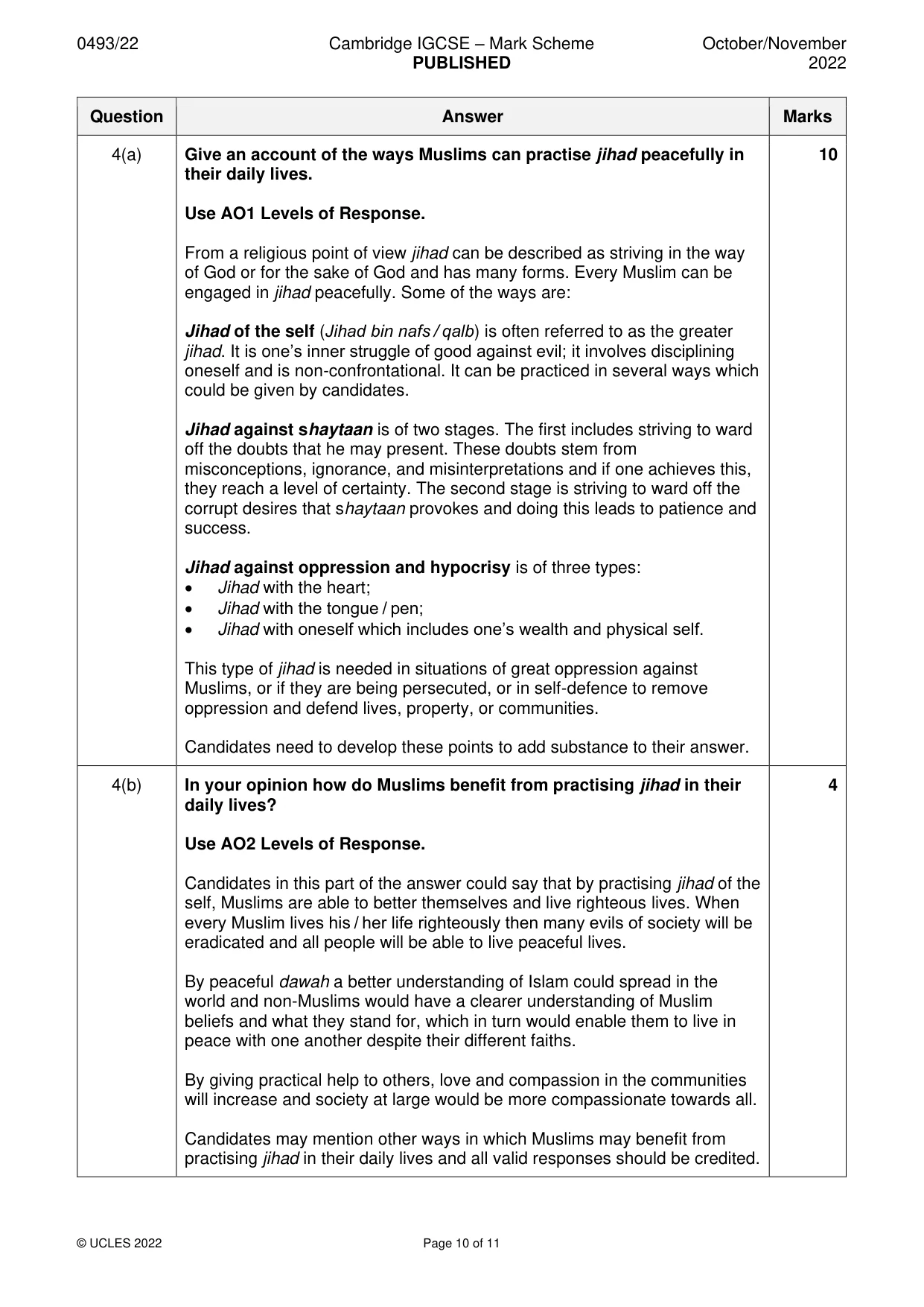 Mark scheme, page 10 of 11