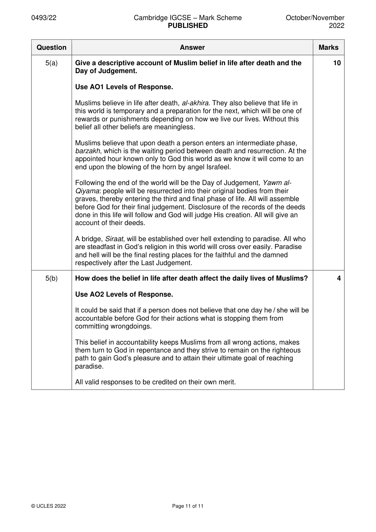 Mark scheme, page 11 of 11