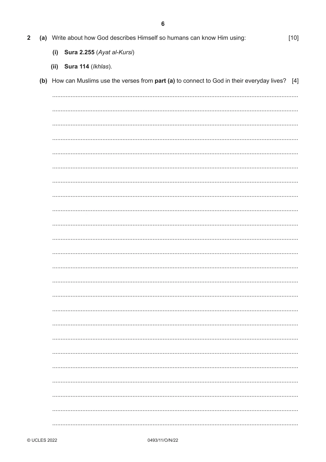 Cambridge IGCSE Islamiyat 0493 2022 Oct/Nov Paper 1 · Variant 1 question paper, page 6 of 20
