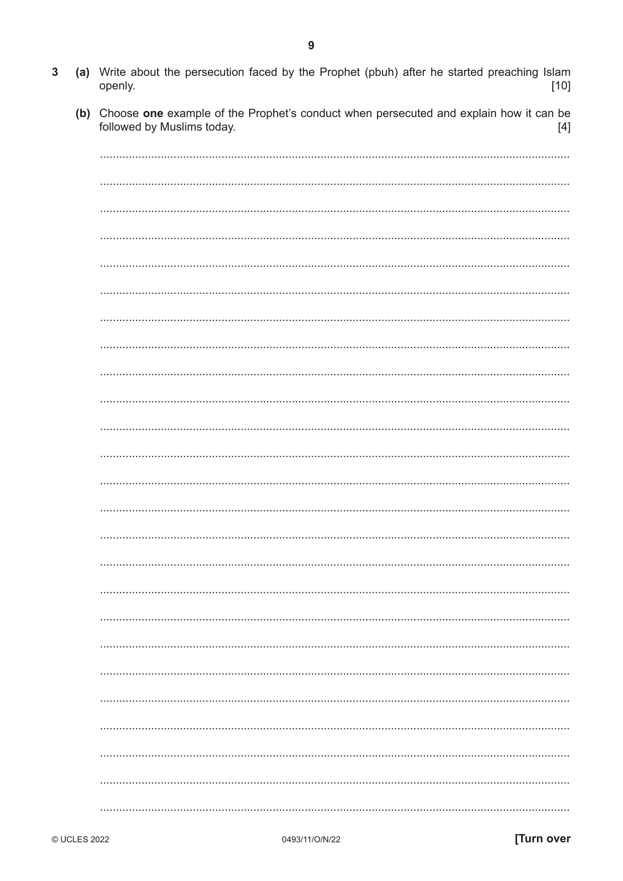 Cambridge IGCSE Islamiyat 0493 2022 Oct/Nov Paper 1 · Variant 1 question paper, page 9 of 20