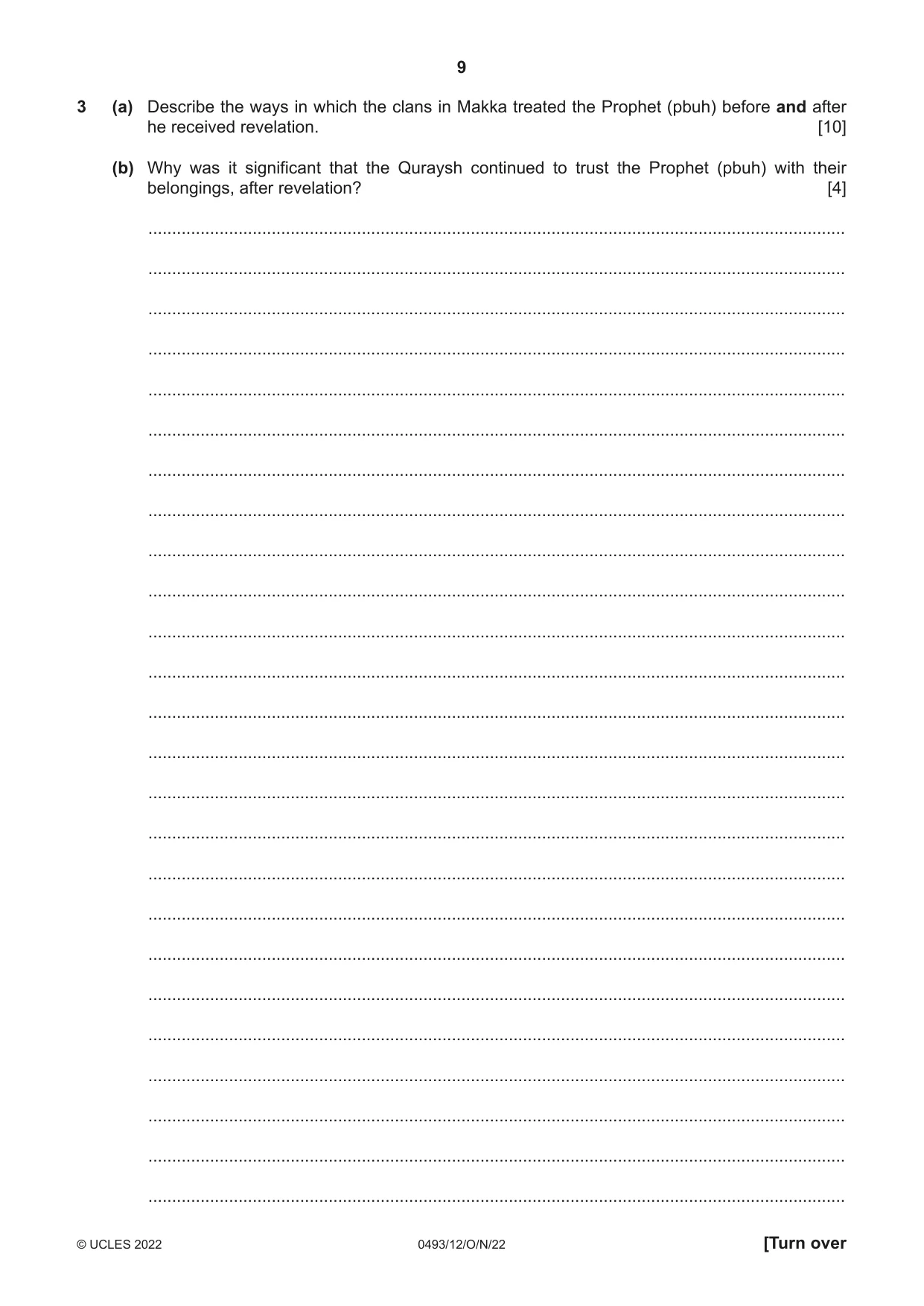 Cambridge IGCSE Islamiyat 0493 2022 Oct/Nov Paper 1 · Variant 2 question paper, page 9 of 20