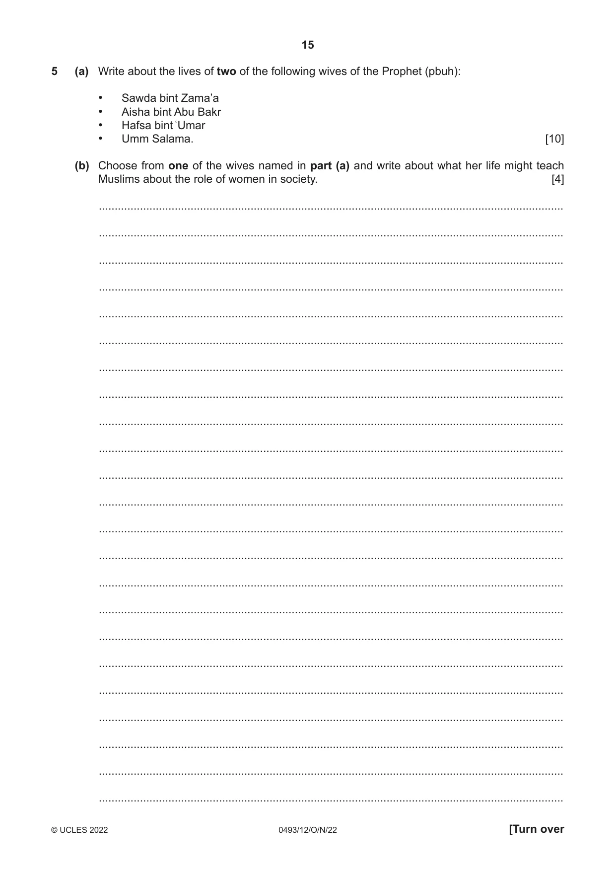 Cambridge IGCSE Islamiyat 0493 2022 Oct/Nov Paper 1 · Variant 2 question paper, page 15 of 20