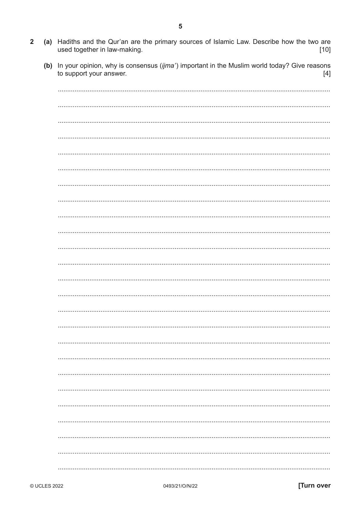Cambridge IGCSE Islamiyat 0493 2022 Oct/Nov Paper 2 · Variant 1 question paper, page 5 of 16