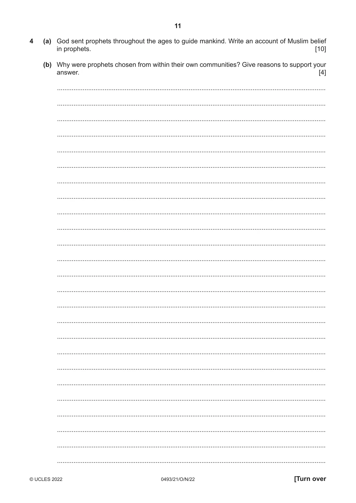 Cambridge IGCSE Islamiyat 0493 2022 Oct/Nov Paper 2 · Variant 1 question paper, page 11 of 16