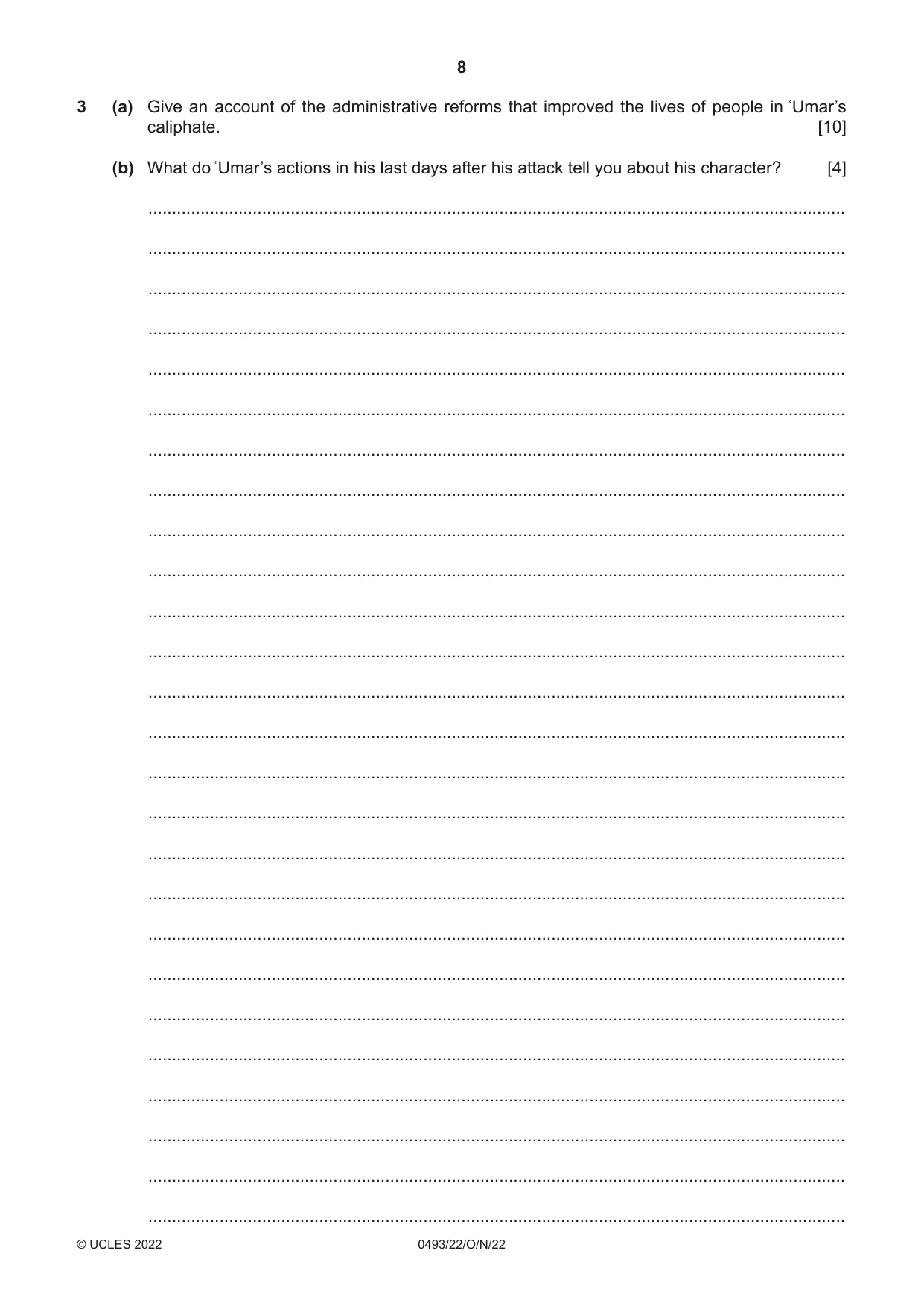 Cambridge IGCSE Islamiyat 0493 2022 Oct/Nov Paper 2 · Variant 2 question paper, page 8 of 16