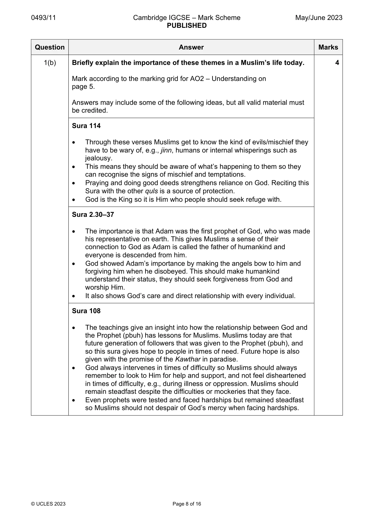 Mark scheme, page 8 of 16