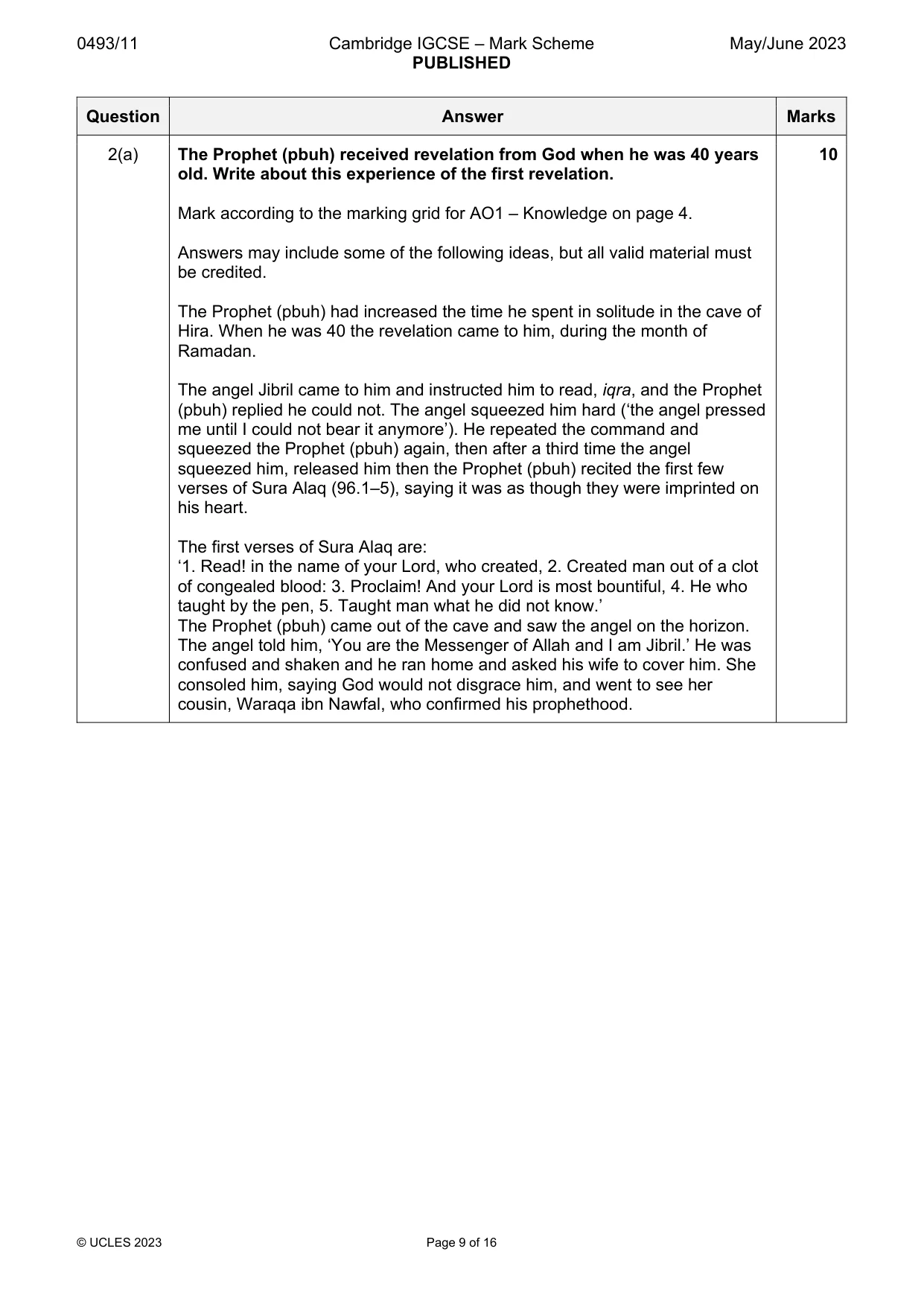 Mark scheme, page 9 of 16