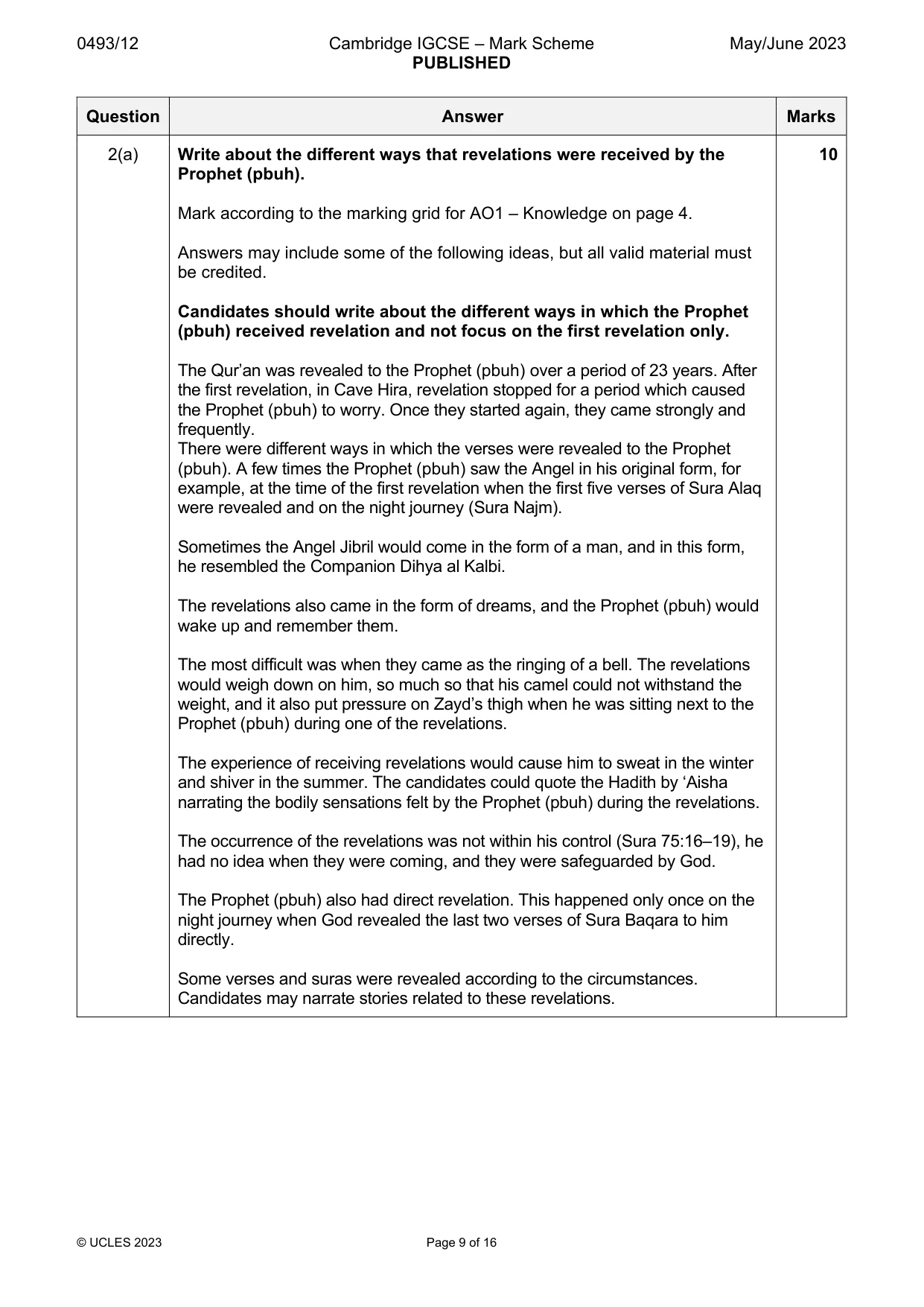 Mark scheme, page 9 of 16