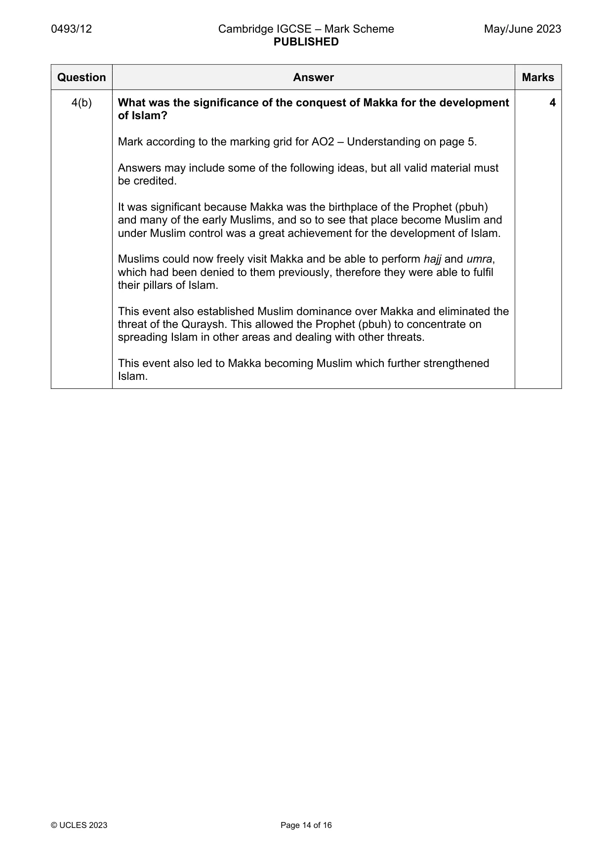 Mark scheme, page 14 of 16