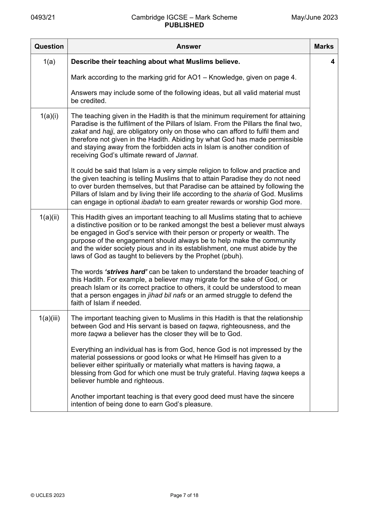 Mark scheme, page 7 of 18
