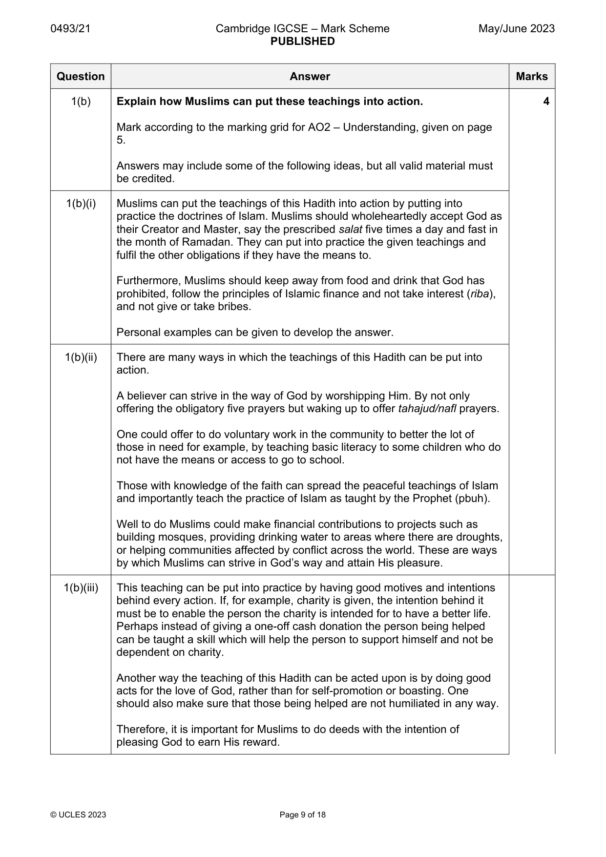 Mark scheme, page 9 of 18