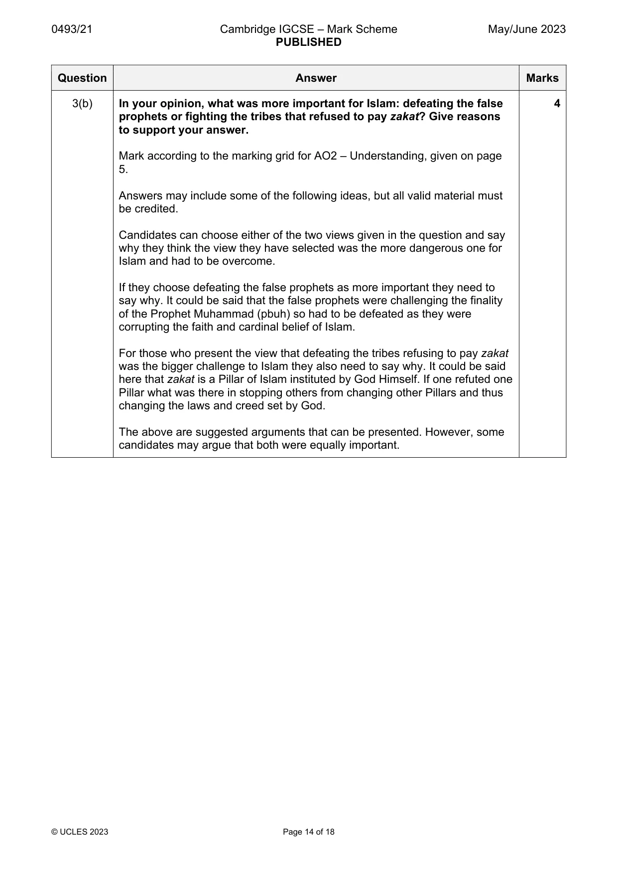 Mark scheme, page 14 of 18