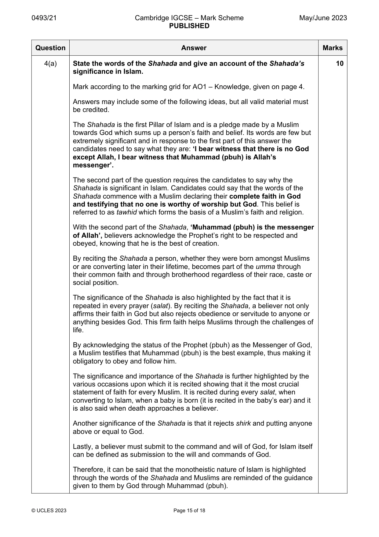 Mark scheme, page 15 of 18