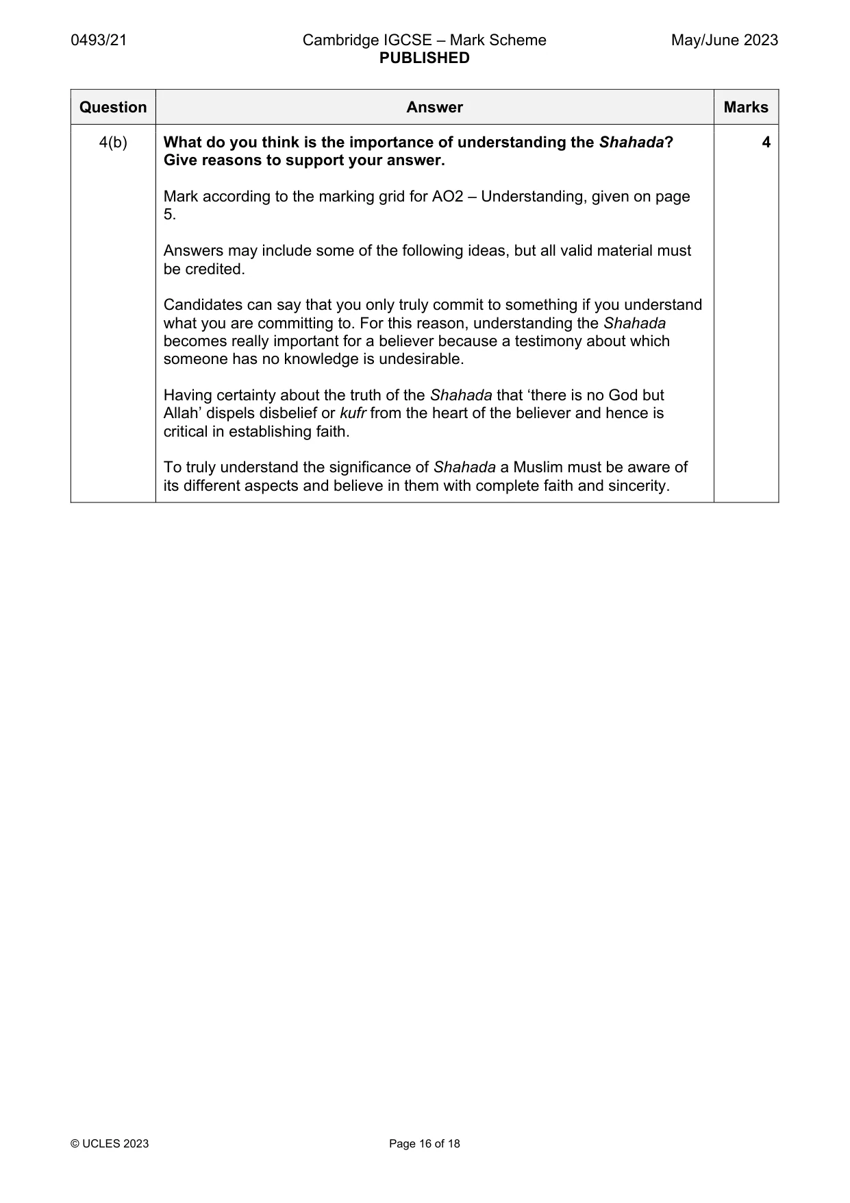 Mark scheme, page 16 of 18