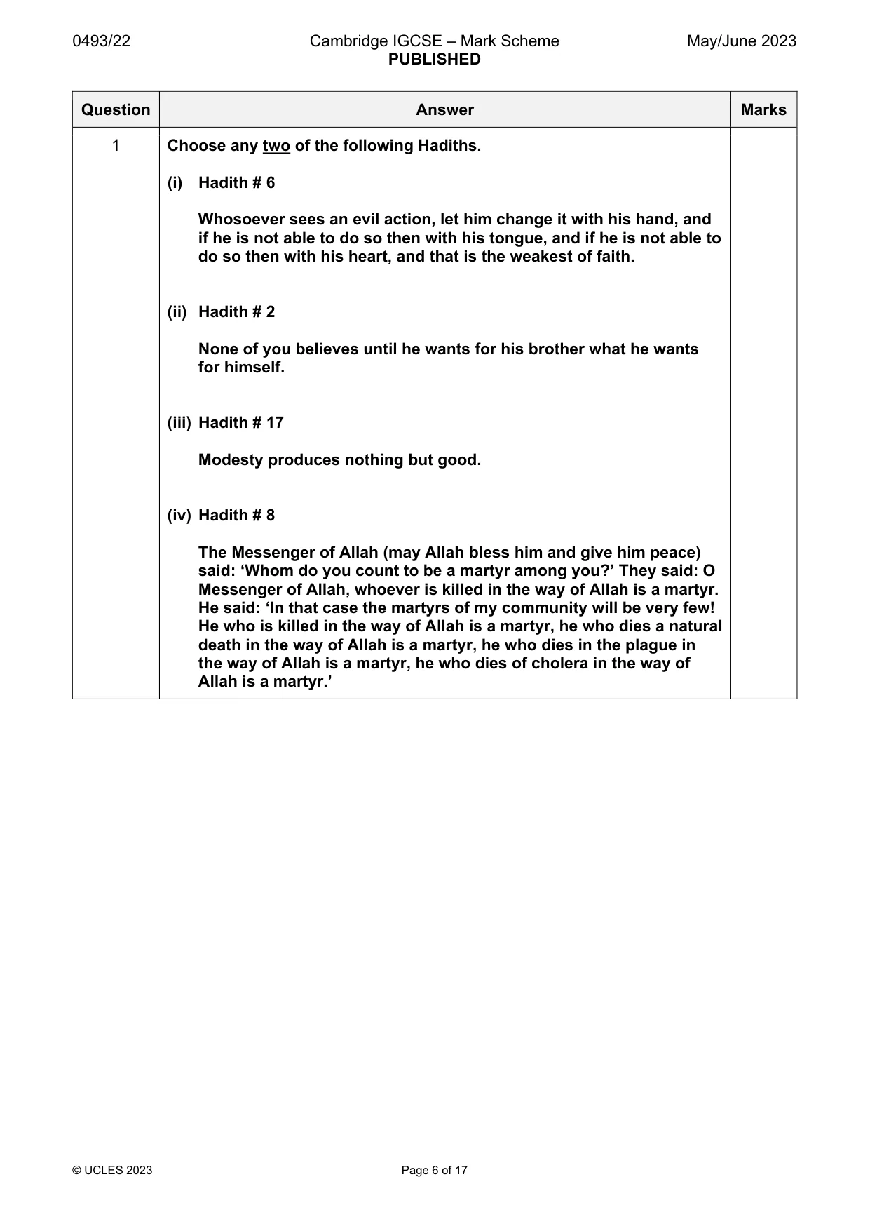 Mark scheme, page 6 of 17