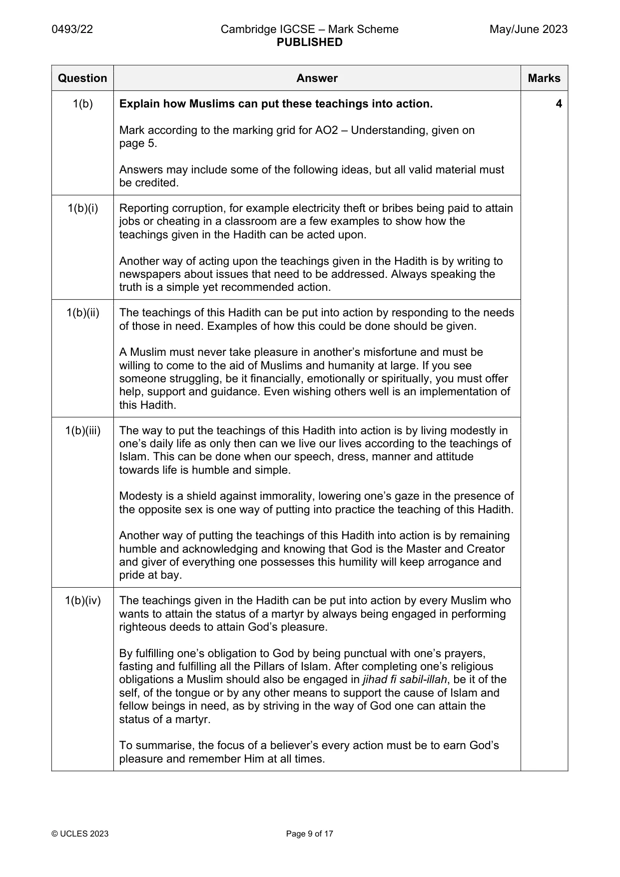 Mark scheme, page 9 of 17