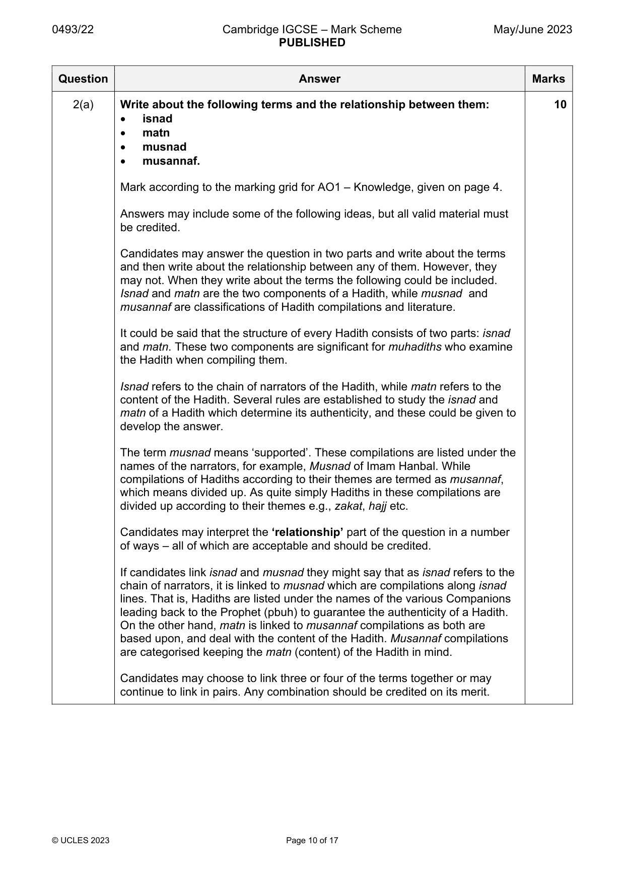 Mark scheme, page 10 of 17