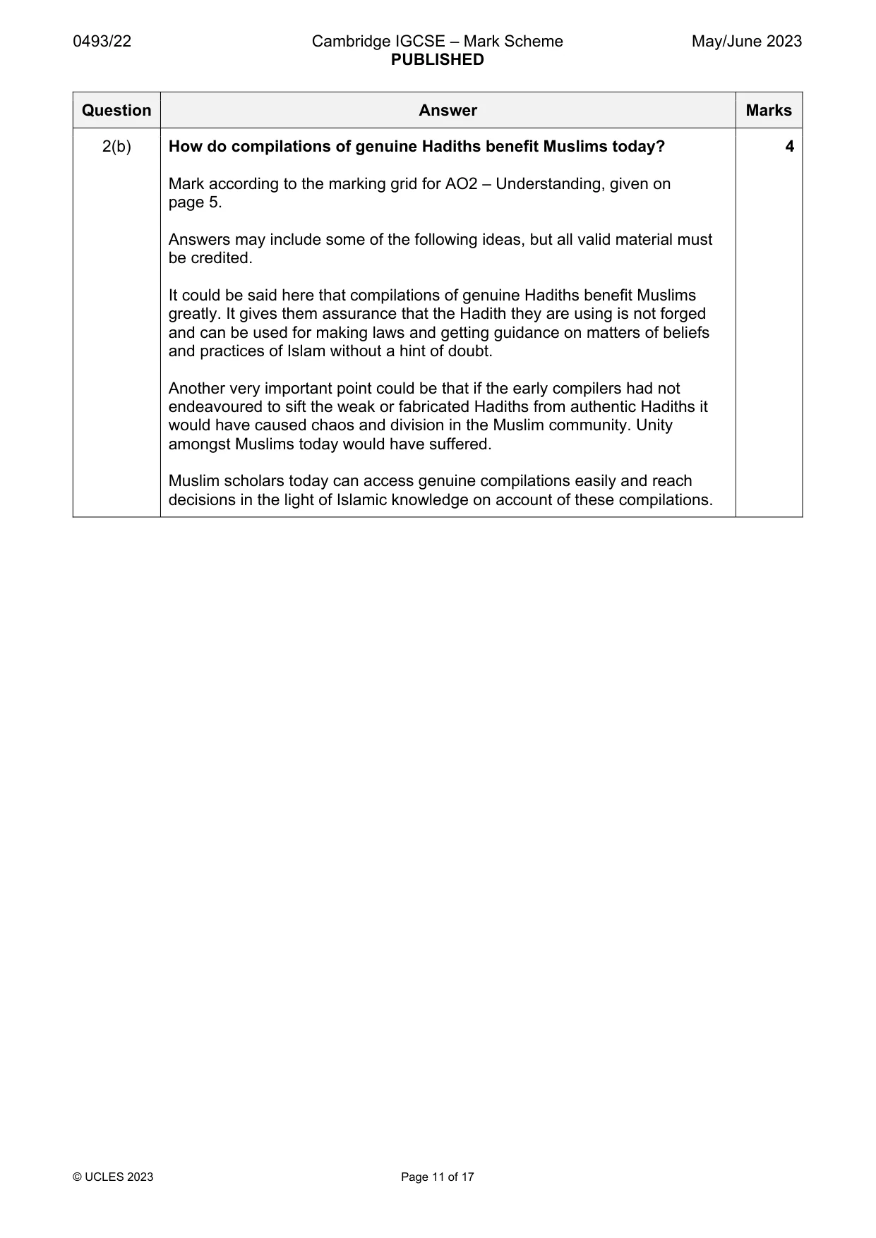 Mark scheme, page 11 of 17