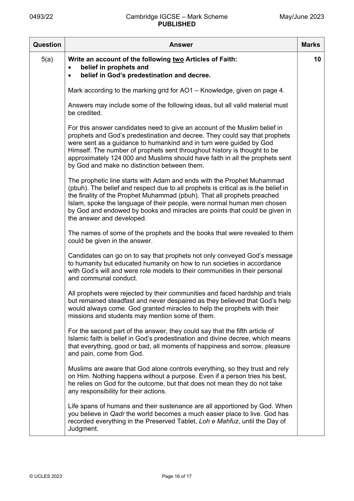 Mark scheme, page 16 of 17